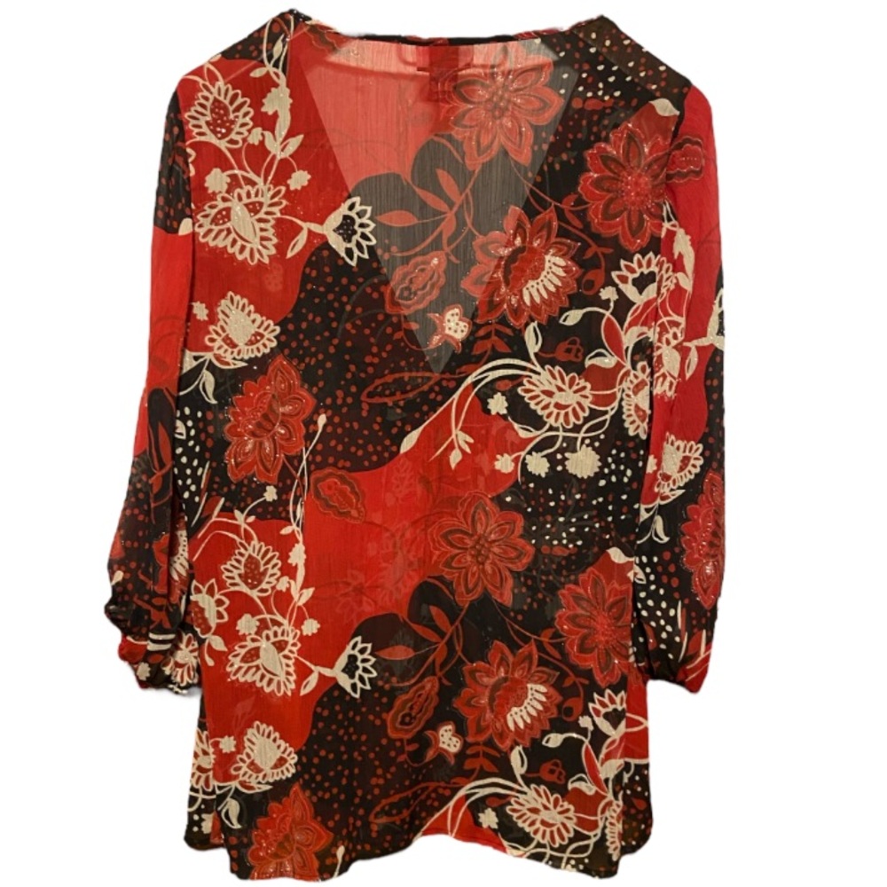 Ladies Red and Black Top Blouse Light Gorgeous Plus Size 22/24 Very Nice! - Picture 3 of 7